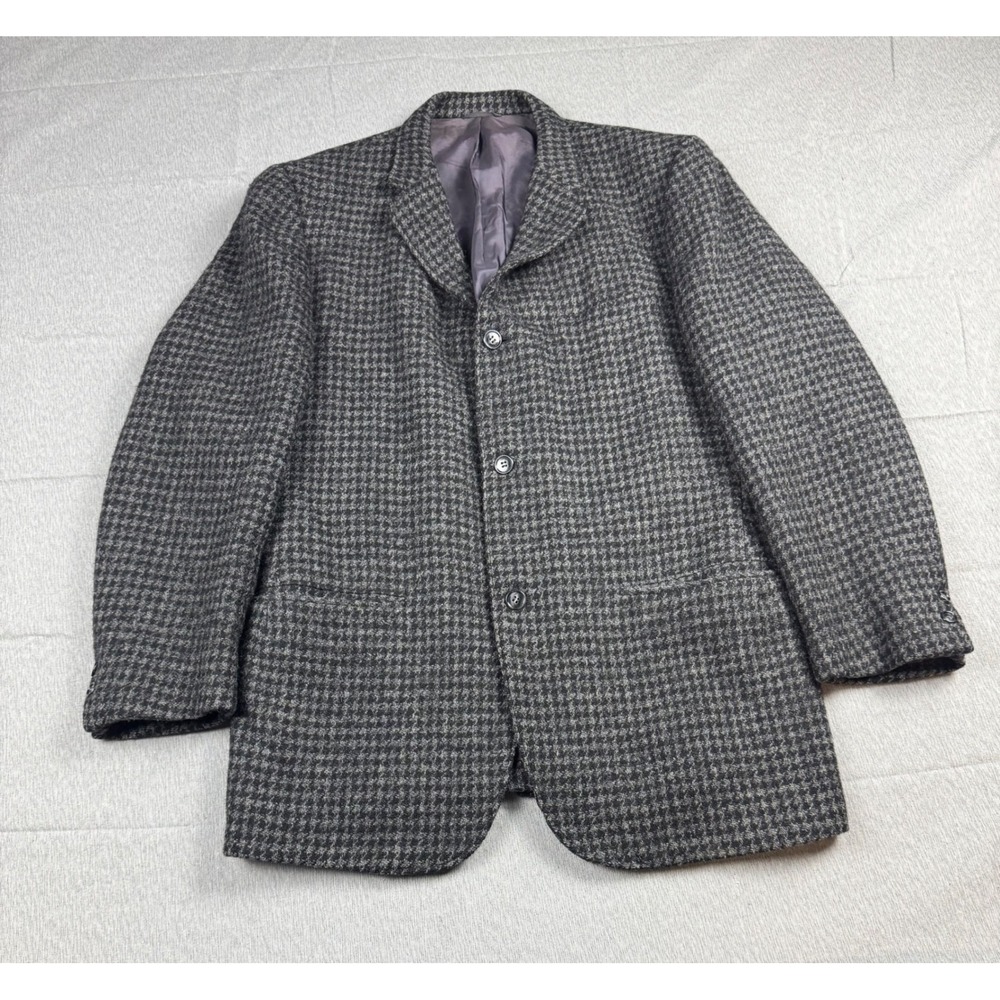Vintage Harris Tweed Macys Mens Club Shop Wool Blazer Grey Houndstooth Size 42